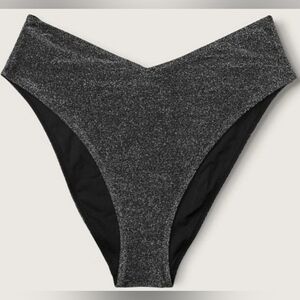 M PINK Swim Shimmer High Waist Cheeky Bikini Bottom Black